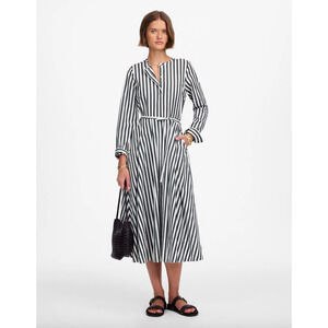 Madewell Tie Waist Midi Shirtdress in Stripe White Deep Forest Cotton US 2 NWT